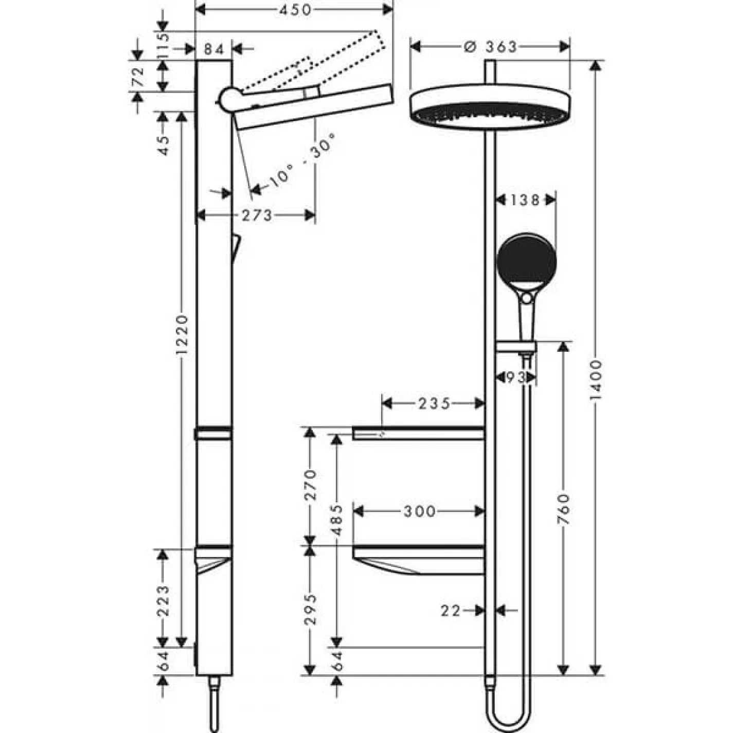 Душевая система Hansgrohe Rainfinity Showerpipe 360 1jet хром (26842000) - Фото 1
